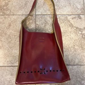 Red leather bucket purse